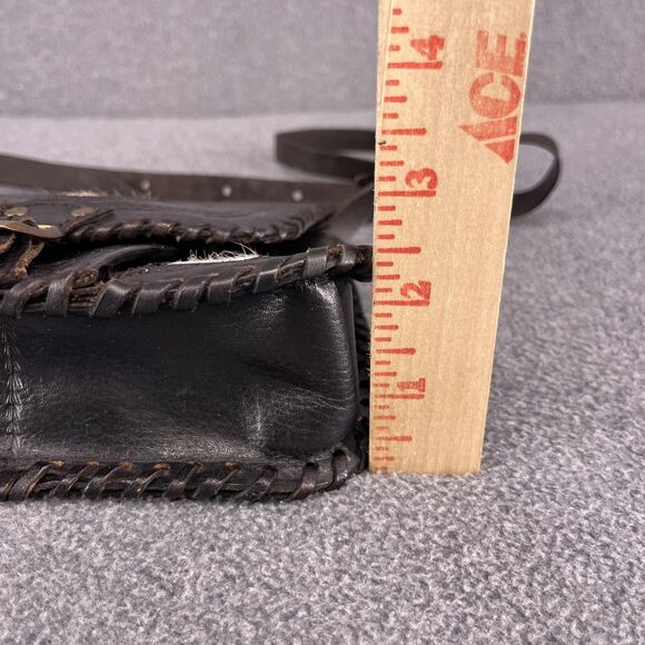 Vintage Hand Tooled Leather Crossbody Purse Womens Brown Hair-On Hide Western - Picture 7 of 15